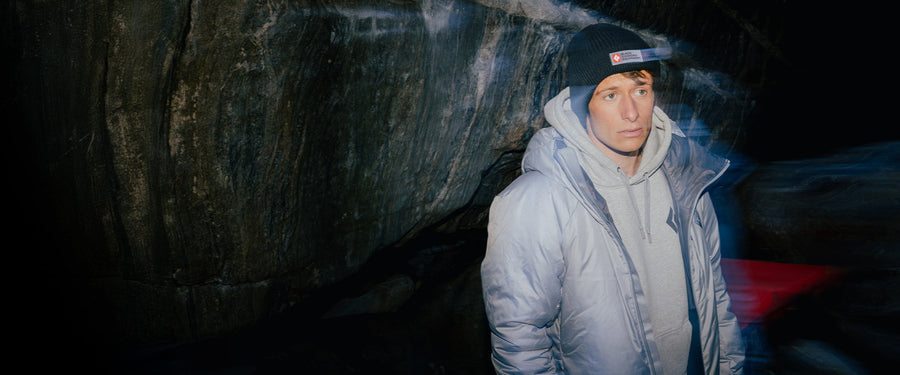 BD athlete Kim Marschner stands near a boulder in Ticino, Switzerland