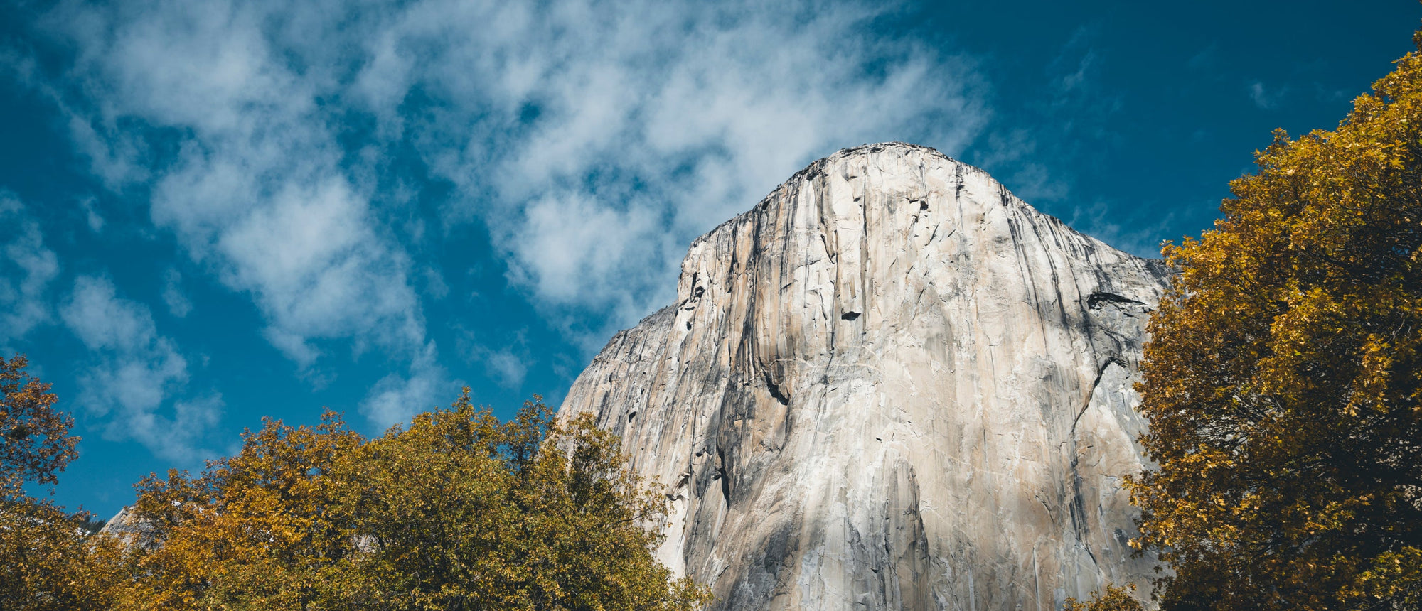 A scenic view of El Capitan in Yosemite Valley in early fall. 