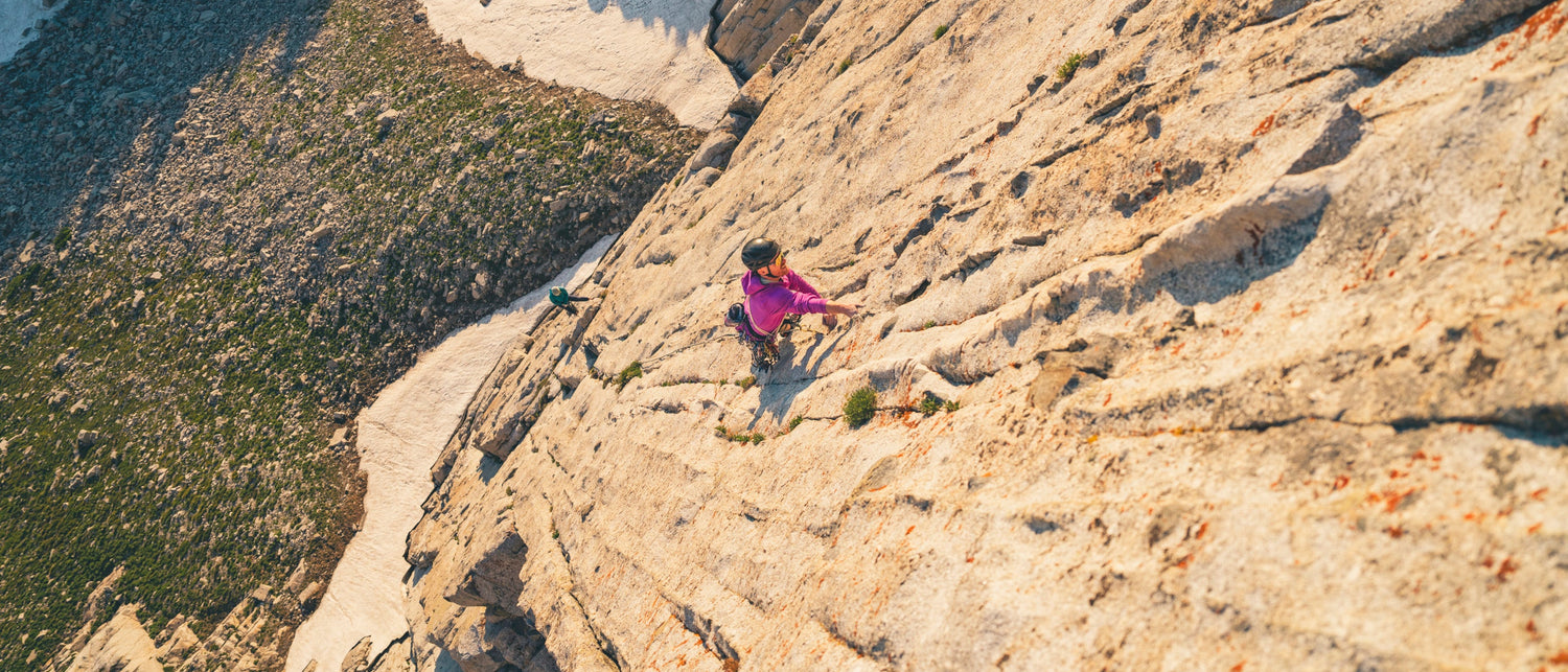 A climber high on the wall in Lone Peak, Utah. 