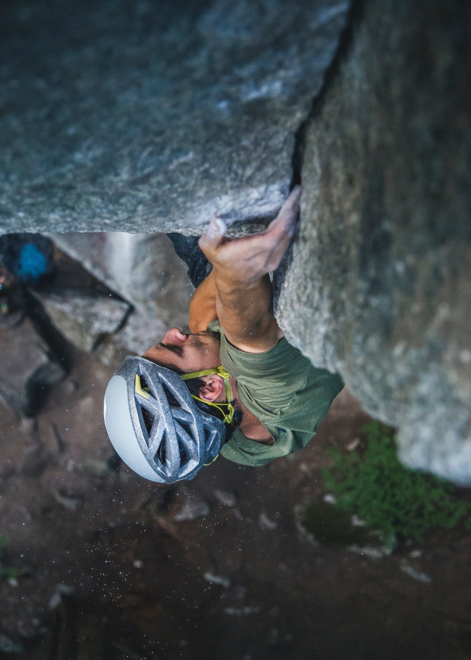 BD athlete Connor Herson showered in chalk on Cobra Crack. 